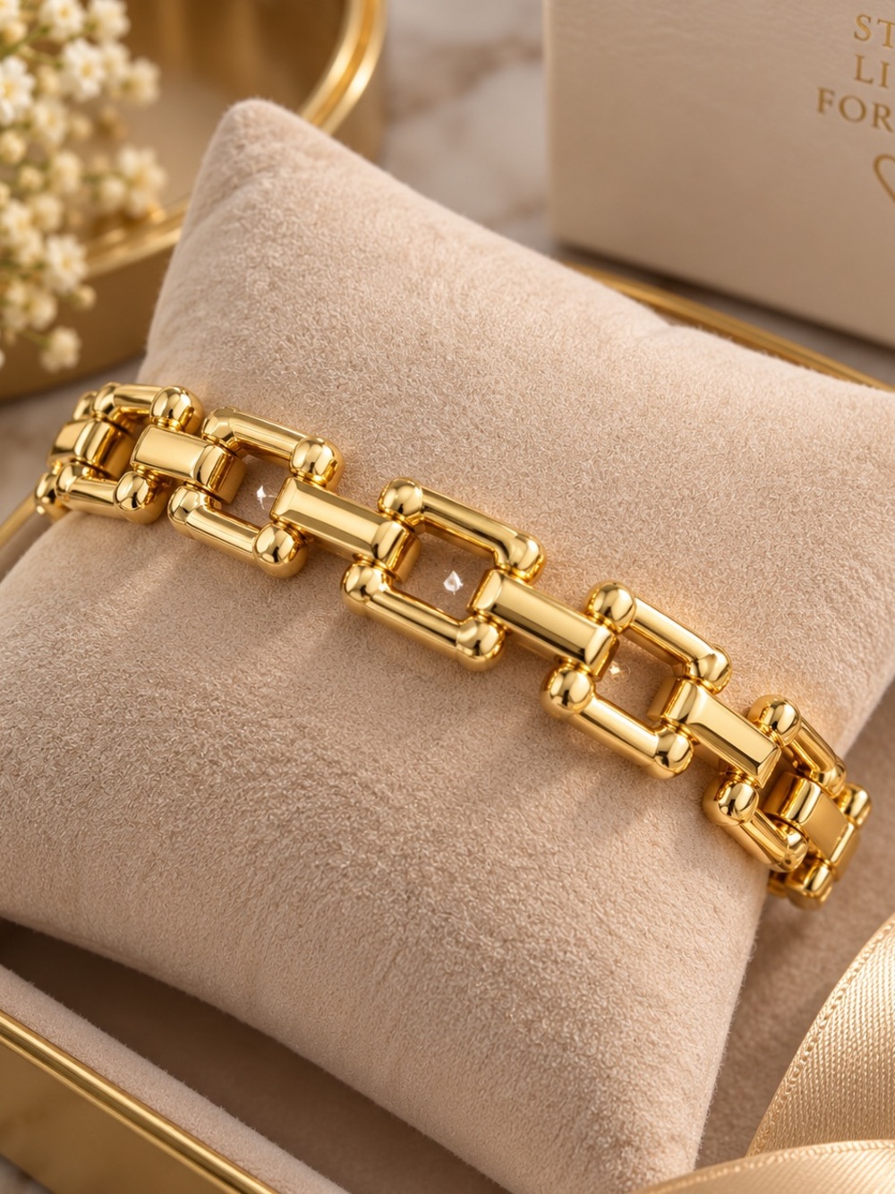 18K Gold Filled Link Chain Cuff Bangles - Women's Fashion Jewelry